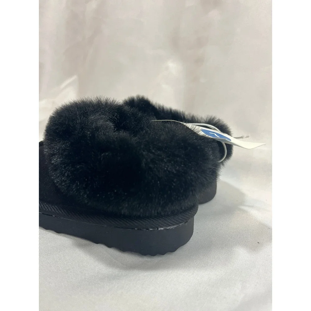 Cat & Jack Toddler Girls Black Faux Fur Trim Suede Slippers Size 7‎ NWT